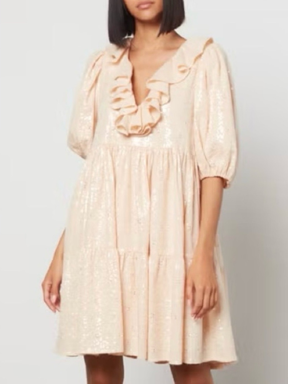 STINE GOYA Imperio Sequin Cotton Mini New Years Dress in Coconut Sparkles Size S